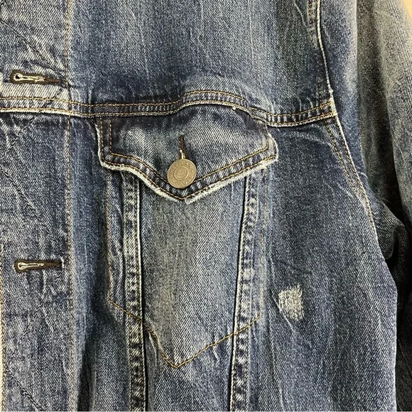 AE American Eagle flannel lined denim jean jacket men’s buffalo check Size Large - Picture 2 of 12